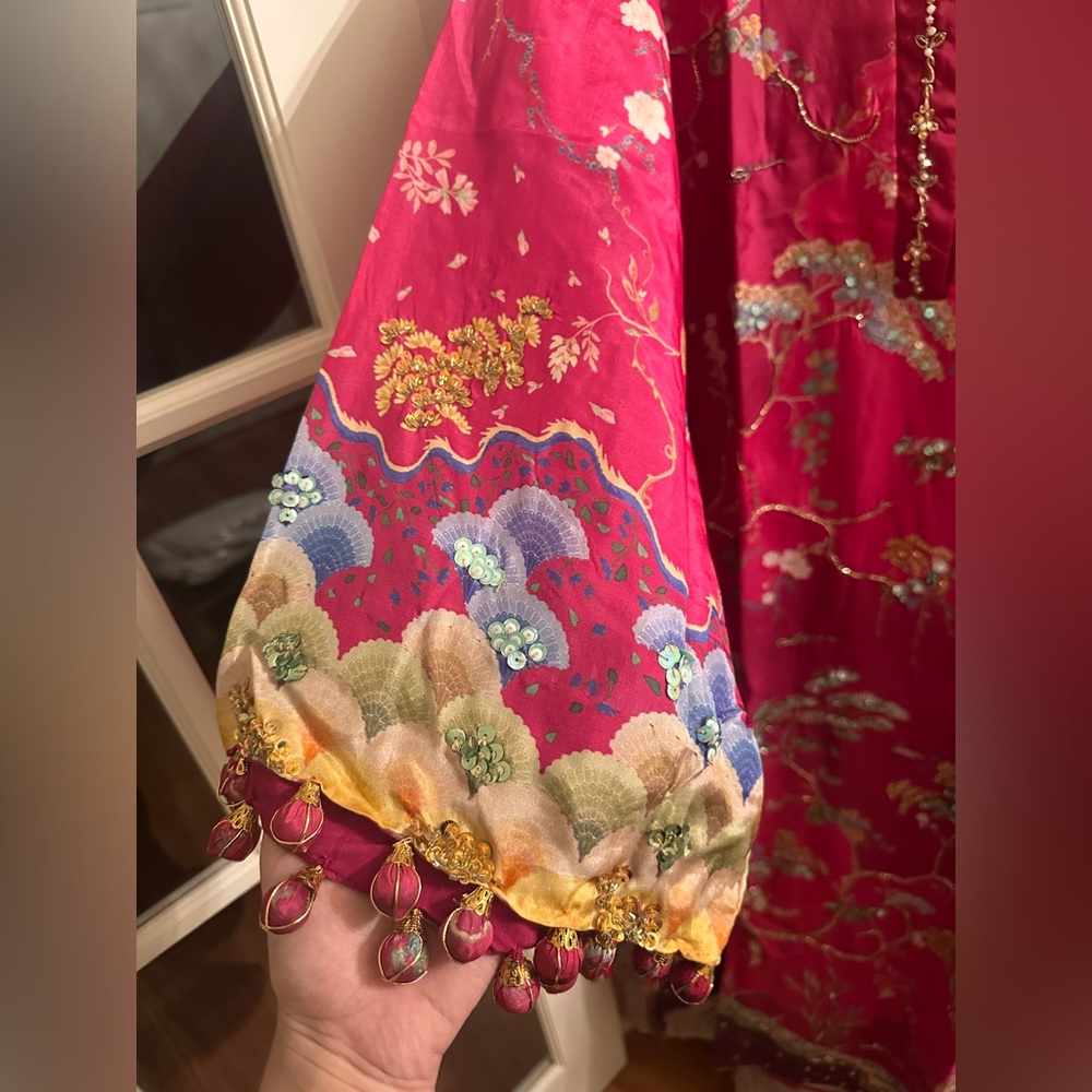 Pakistani clothes Crimson Kaftan - Magenta - Picture 3 of 12